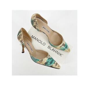 Manolo Balhnik Retro Turquoise Teju Lizard Pointed Toe D'Orsay Heel IT 39.5